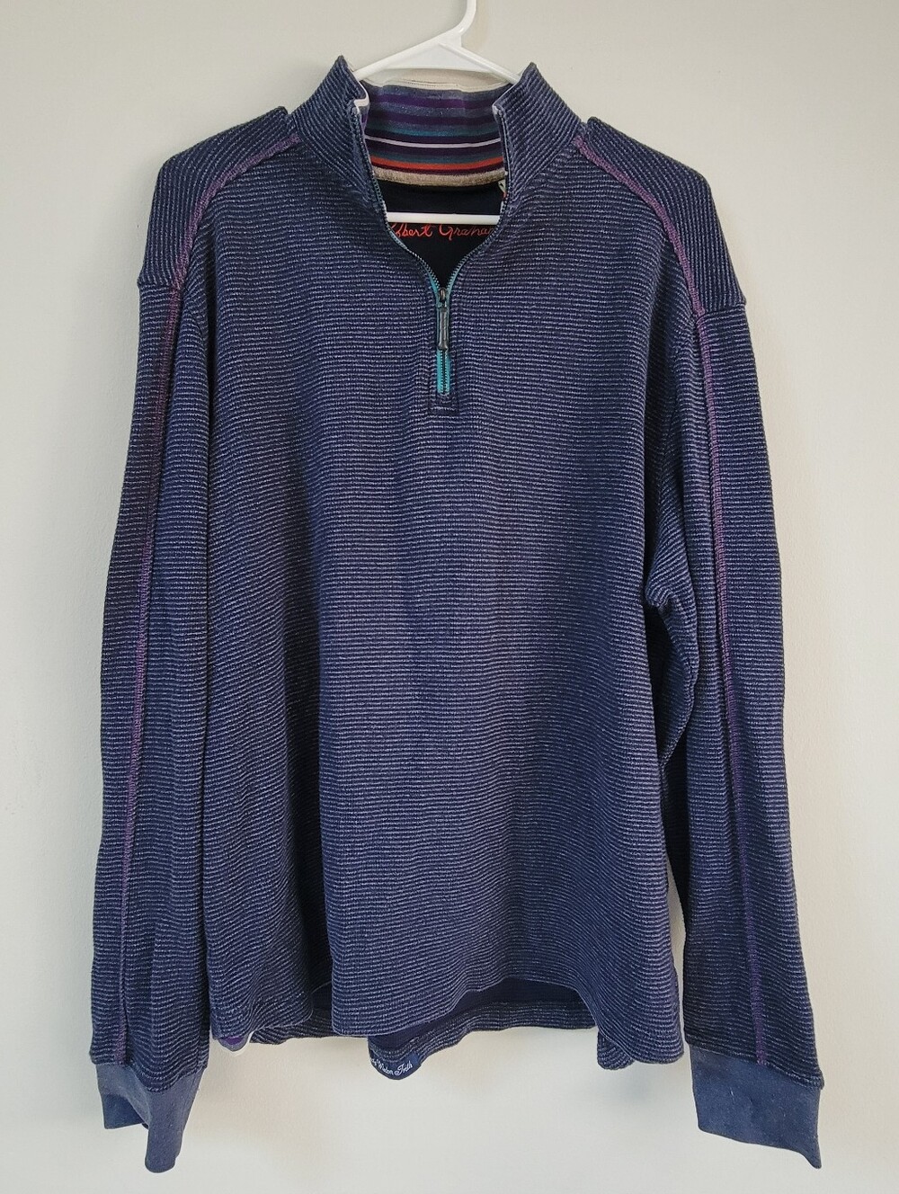 Robert Graham Navy 1/4 Zip Pull Over Mens Classic Fit Size M Preppy Office